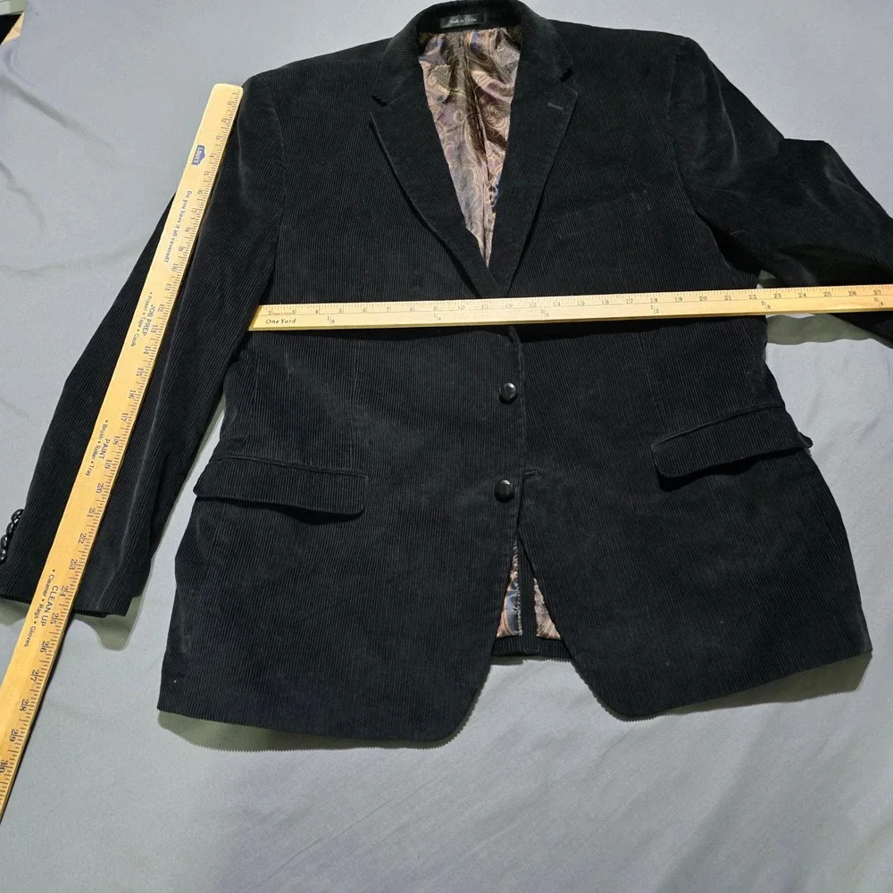 Lauren Ralph Lauren Corduroy Blazer Mens 50R Black Paisley Lined Sport Coat